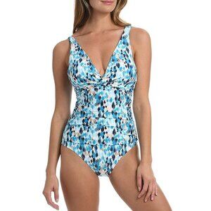 La Blanca Front Bandeau MIO One Piece Swimsuit Aquamarine Sea glass Shore New 6